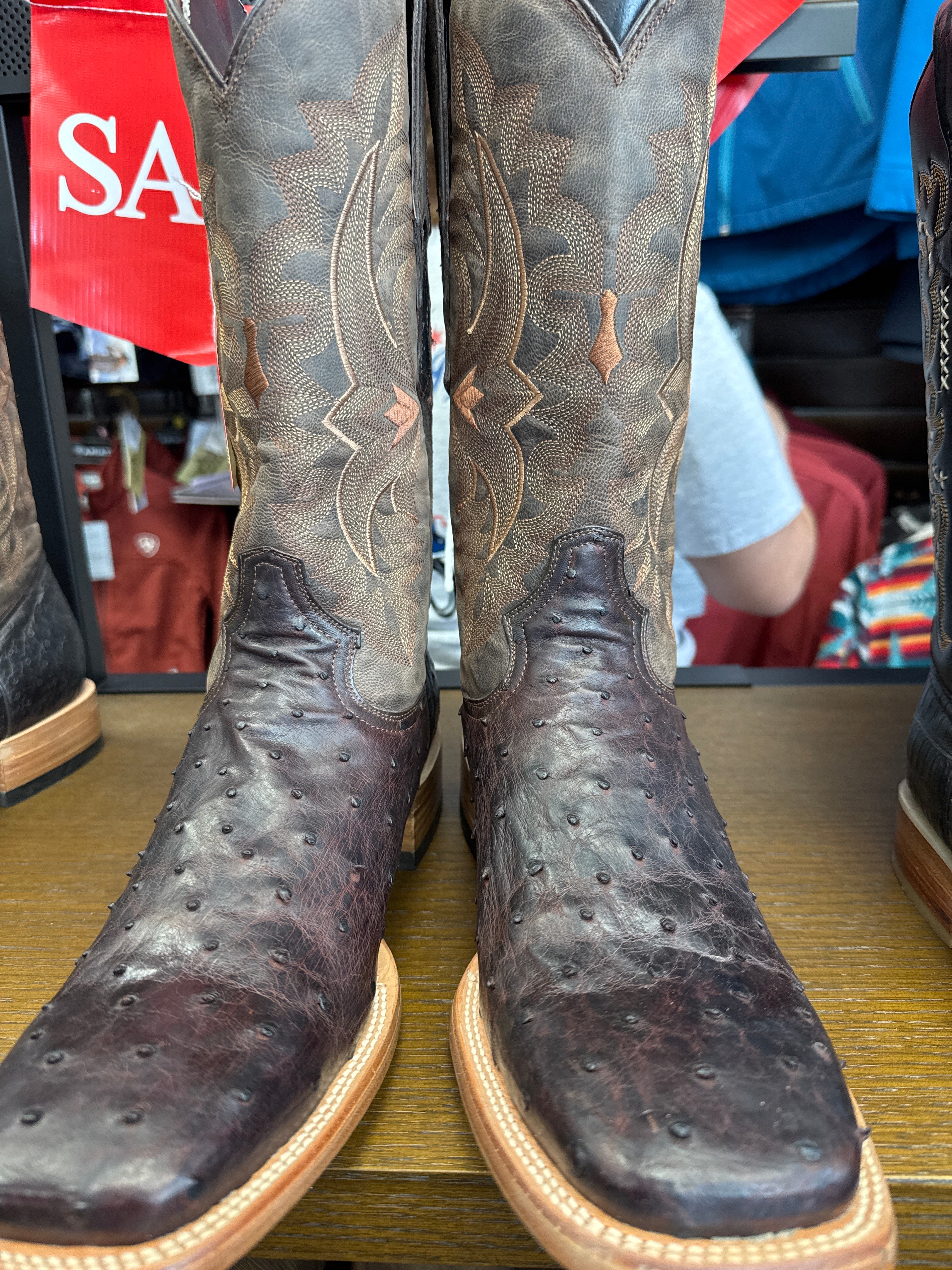 10.5 Brown Ostrich Tanner Mark Exotic Boots