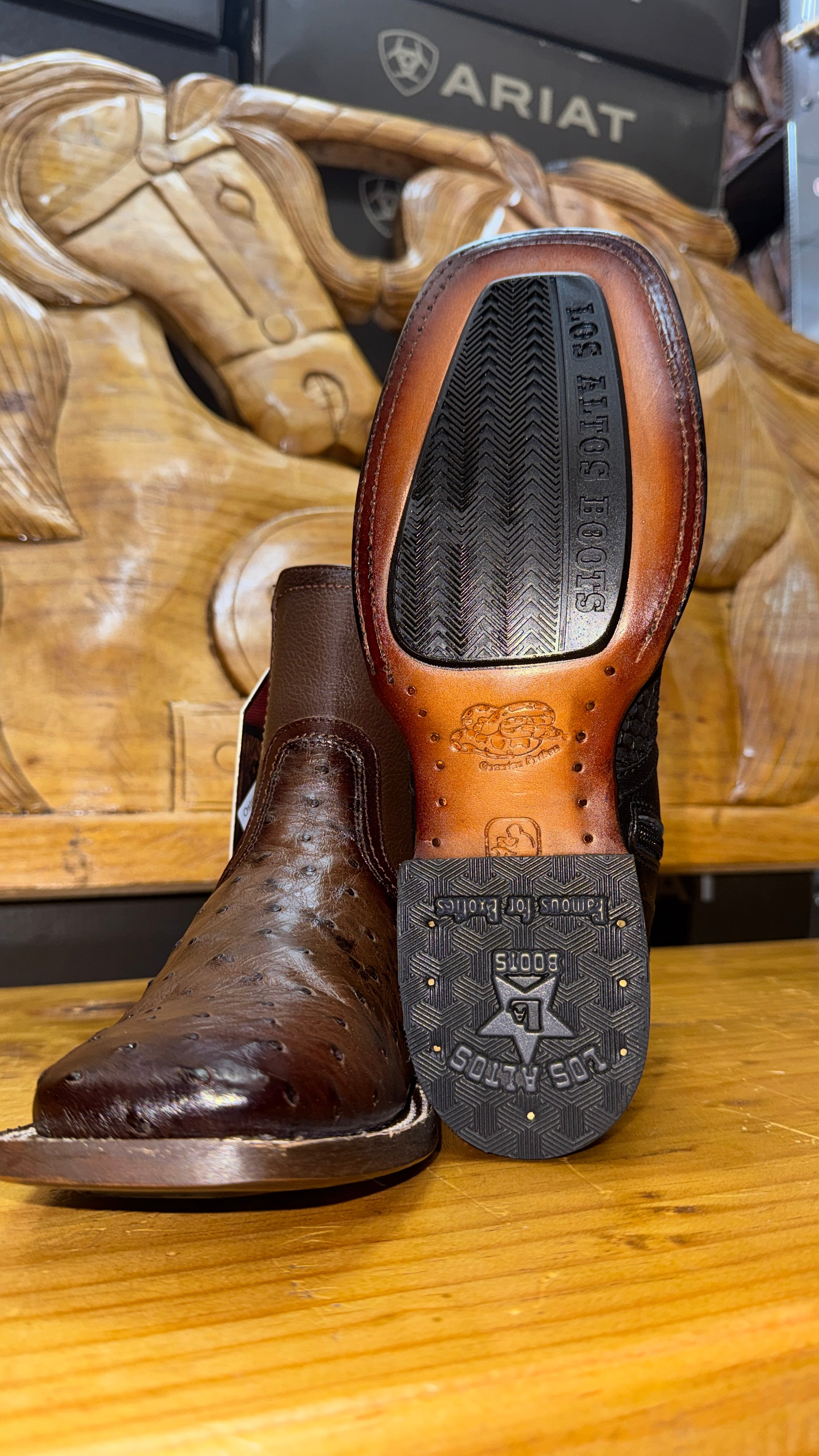 Los altos boots  ostrich leather wide square toe rodeo boot with zipper