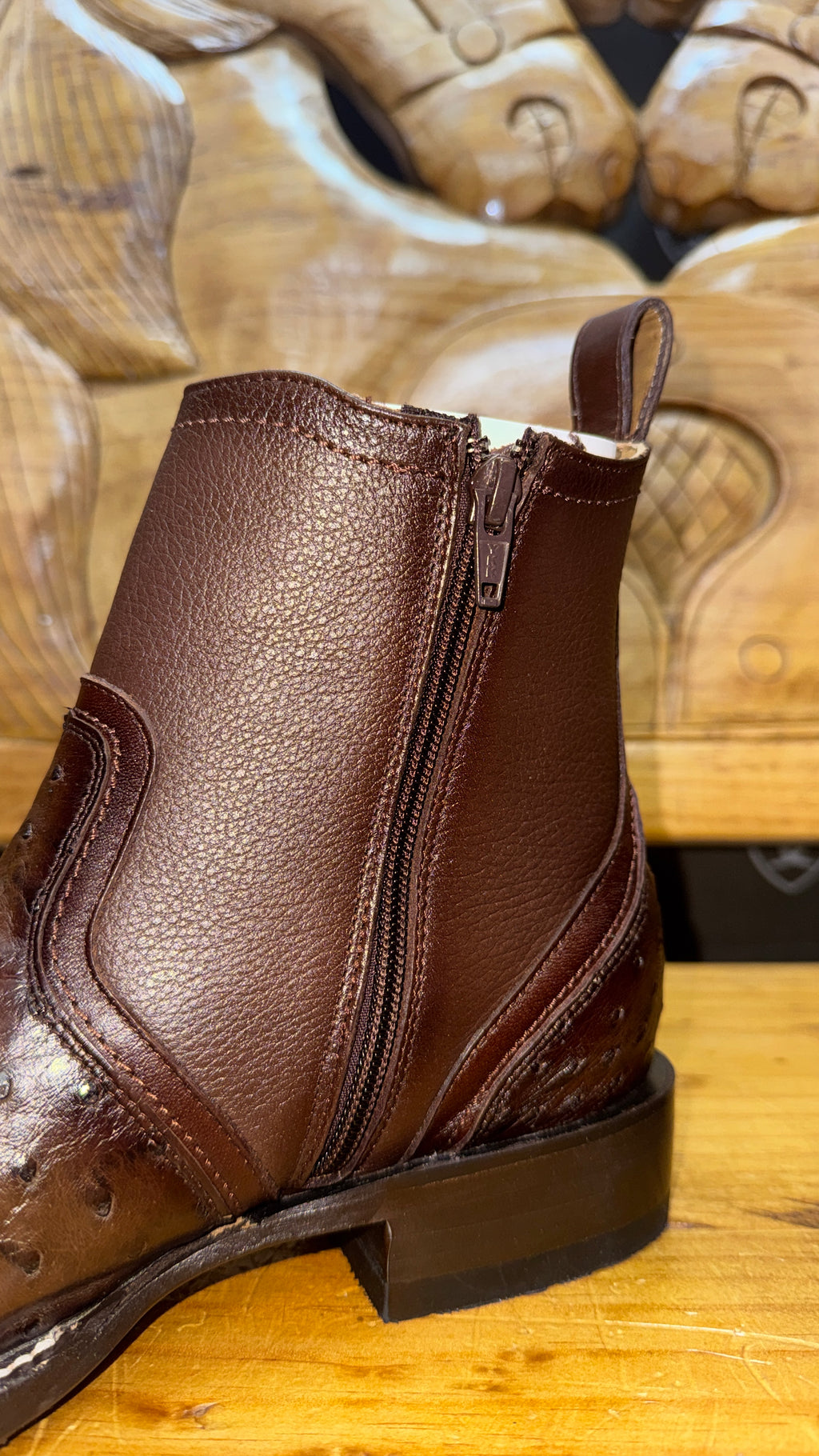 Los altos boots  ostrich leather wide square toe rodeo boot with zipper
