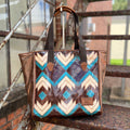 HOOEY "MONTEZUMA" BROWN/TURQUOISE AZTEC PATTERN CLASSIC TOTE PURSE