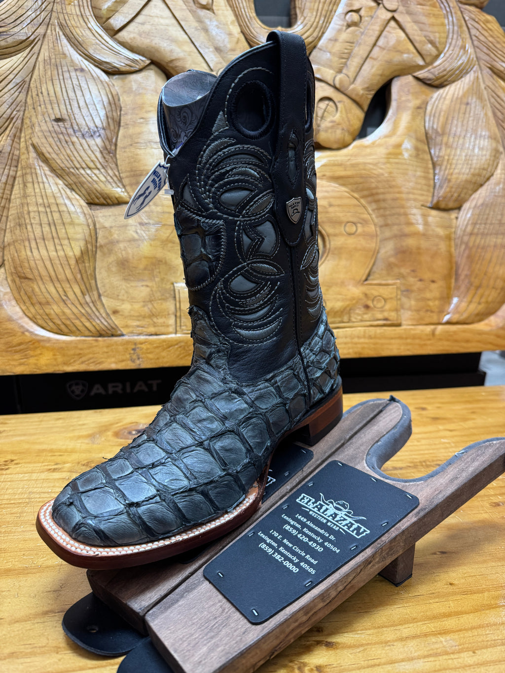 Men’s GRAY/BLACK WILD WEST BOOTS PIRARUCU LEATHER EXOTIC BOOTS