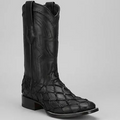 Wild West Men's Matte Black Pirarucu Cowboy Boots Square Toe