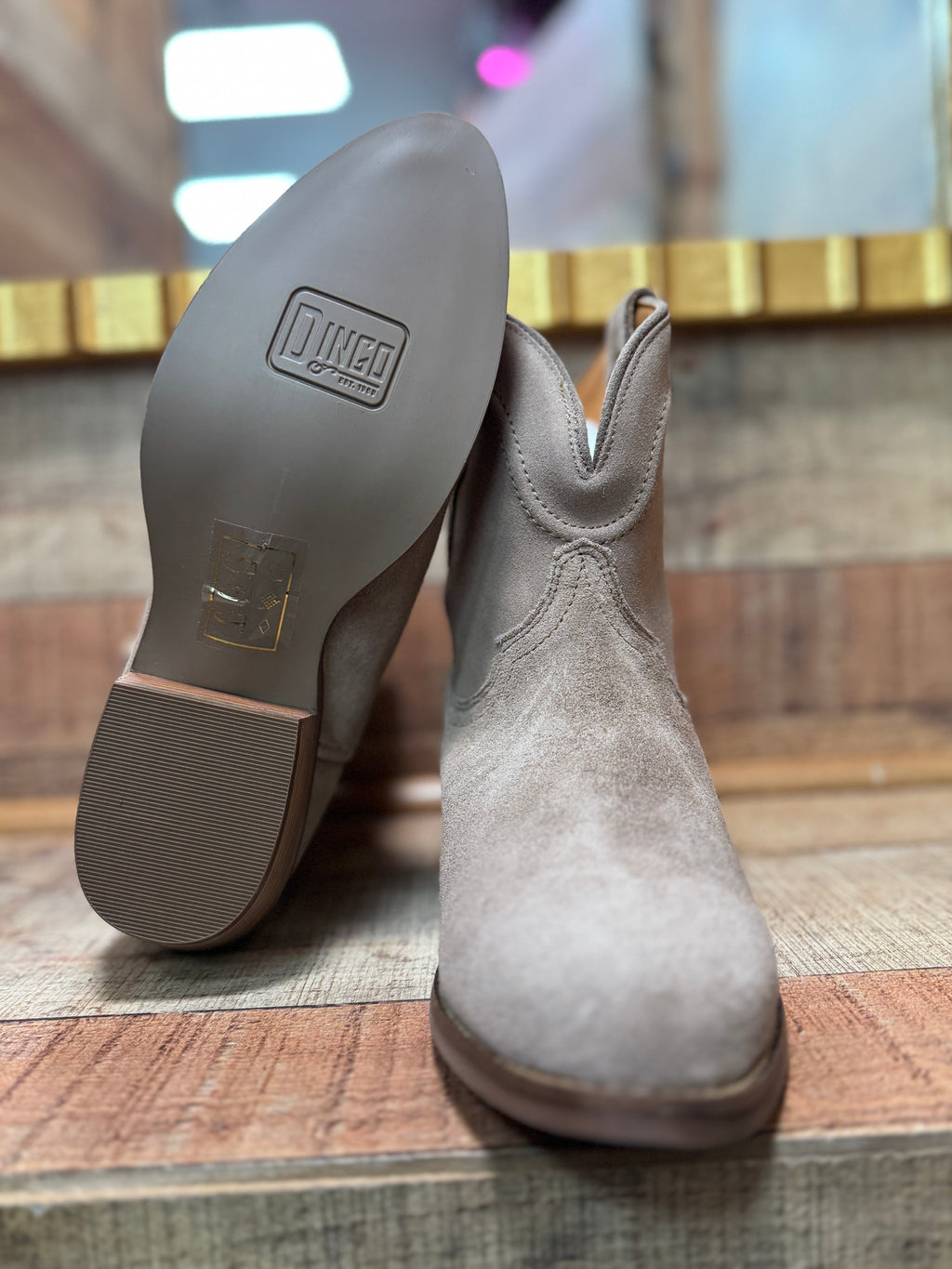 Dingo: Tumbleweed Sand Soft Suede Leather Booties
Cushioned Insole
Rubber TPR Outsole